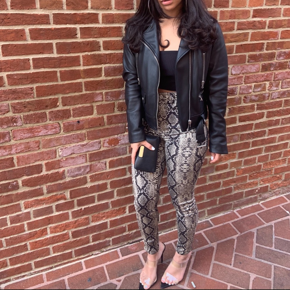 Zara black and cream snake-skinned pants